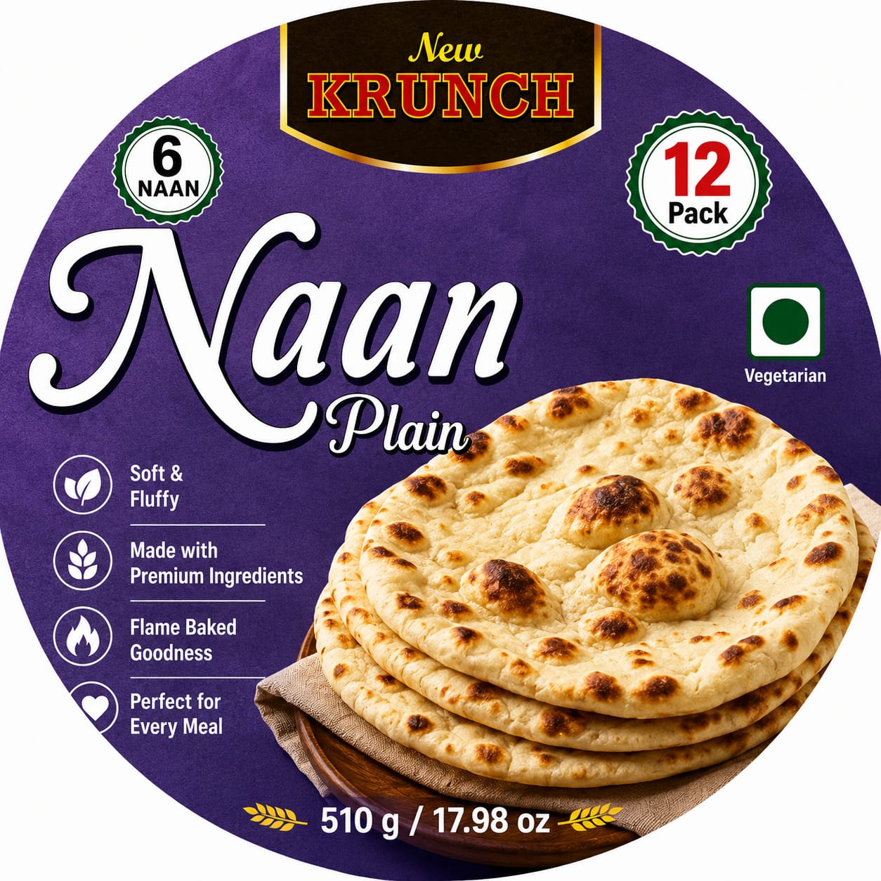 Krunch  Naan Plain 510g (6pcs)