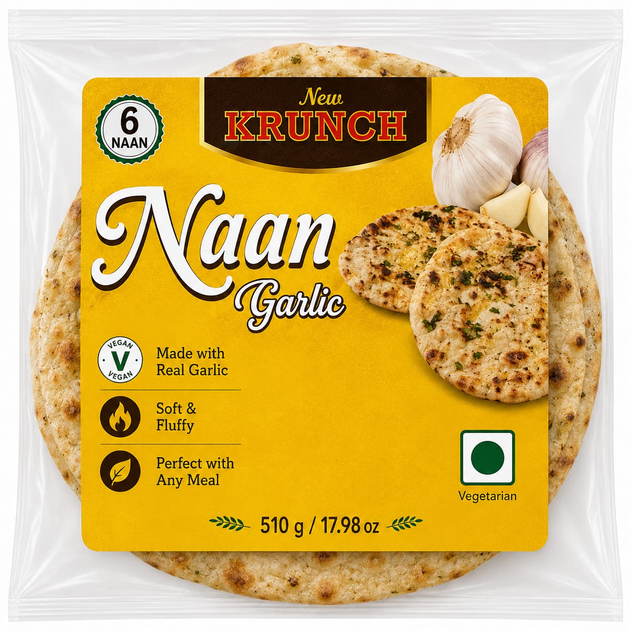 Krunch Garlic Naan 510g (6pcs)