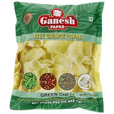Ganesh Rice Crispy Green Chilli Papad 1.5" 150 gm