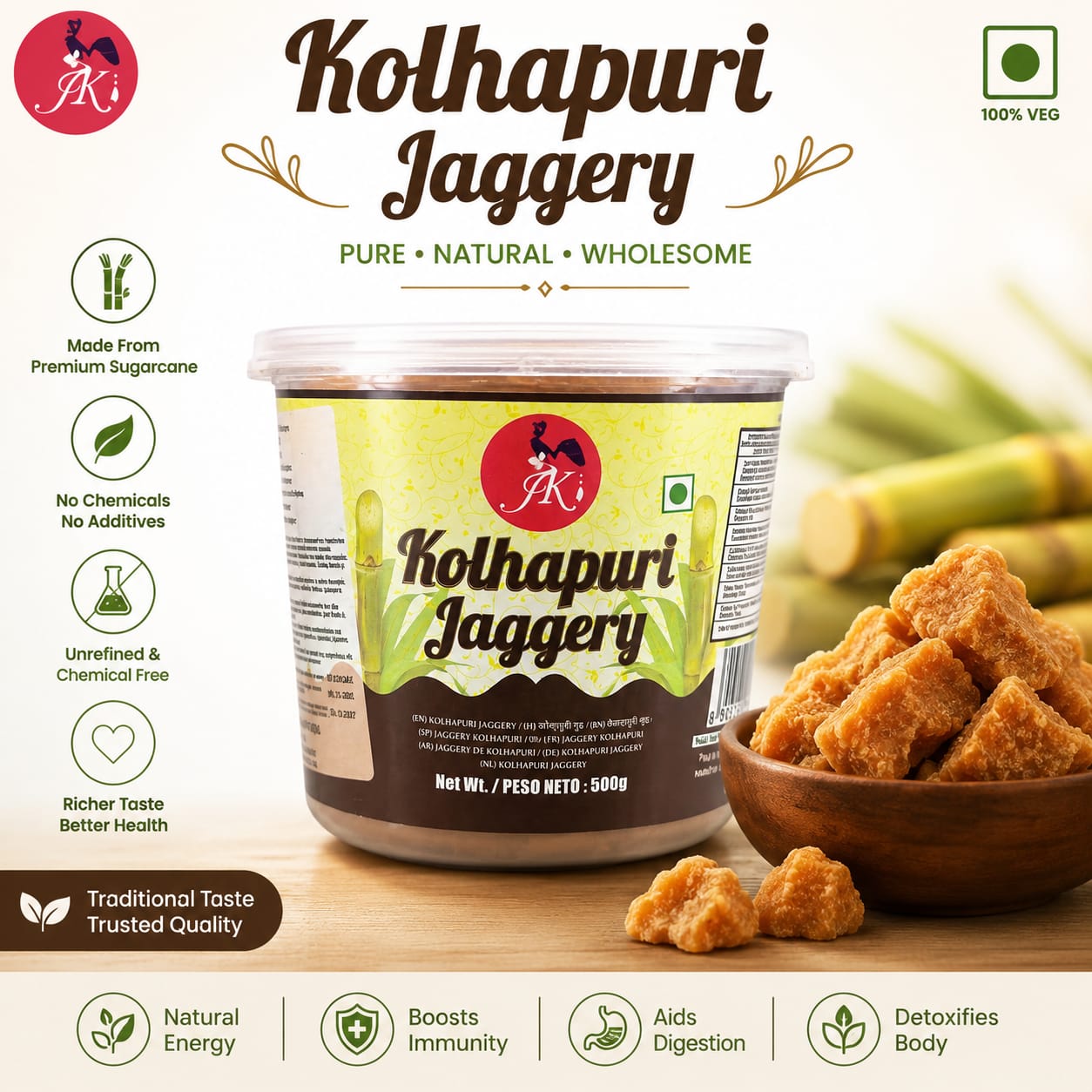 Jk Jaggery Kolhapuri 500 gm